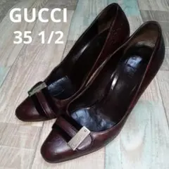 GUCCI　グッチ　35 1/2　パンプス　シマ　レザー　ブランドロゴプレート