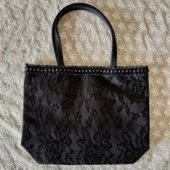 【未使用】ブラック フォーマル バッグ レース 横型 トートバッグ 冠婚葬祭