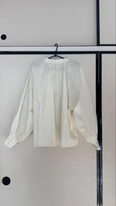 Mideal ボリュームスリーブ バンドカラー ブラウス ホワイト F