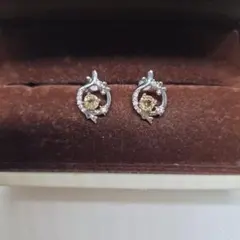 花と葉モチーフ シトリンスタッドピアス