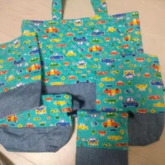 車柄入園グッズ4点セット　ハンドメイド