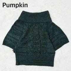 Pumpkin ダークグレー ニット ケーブル編み ハイネック 半袖 トップスのサムネイル