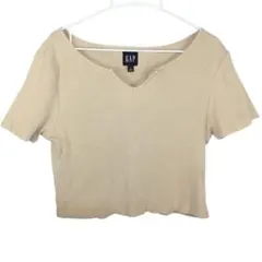 GAP ギャップ リブ Vネック 半袖トップス ベージュ Lサイズ レディース