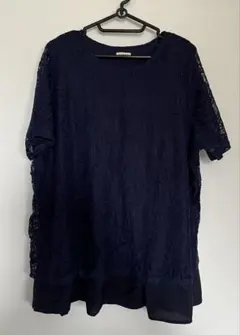 最終値下げ・新品・4Lレース柄カットソー♡ネイビー♡