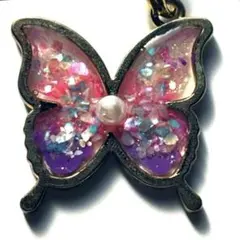 【A】レジンストラップ蝶㉓パールピンクバタフライ【セット割有】