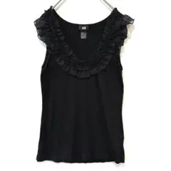 H＆M　エイチアンドエム　ノースリーブ　フリル　ブラック　S　重ね着　夏服