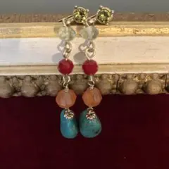 ★ヴィンテージ 蚤の市　ブロカント　揺れるターコイズビーズイヤリング　美品　★