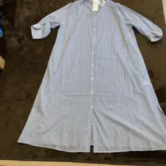 Lugnoncure ストライプVネックシャツワンピース ネイビー