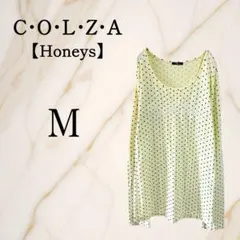コルザ◇ハニーズ【M】ドット柄長袖トップス カットソー 英字ロゴ 刺繍 イエローのサムネイル