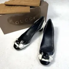 GUCCI ホースビット パンプス 35C バイカラー エナメル スエード 伊製のサムネイル