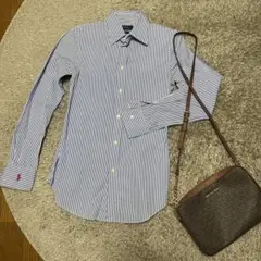 希少 ポロラルフローレン ストライプシャツ 袖ロゴ ピンクポニー サイズ0