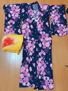 ピンク花柄 浴衣 帯付き
