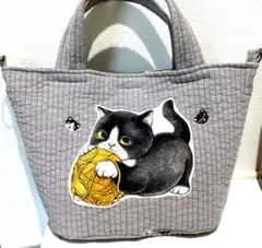 新柄ハチワレ猫ちゃん（黄色）ヌビバケツトート♡　コヤンイサムチョン　ハンドメイド