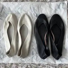 ZARA レザー フラットシューズ 40ホワイト ブラック