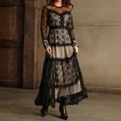 タグ付新品✨ANEWSTA　ワンピースドレス　ブラック　シースルーレース　S~M