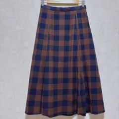 チェック フレアスカート 秋冬 ウール調 ネイビー ブラウン 未使用タグ付