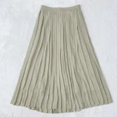 ユニクロ| シフォンプリーツロングスカート【M】ウエストゴム　ライムグリーン
