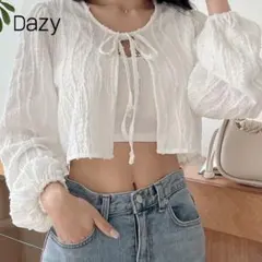 DAZY ランタンスリーブ クロップトップ ホワイト