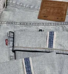 【美品】W36L32リーバイス501 赤耳 ビッグE 革パッチ アイスブルー