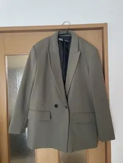 ZARA ダブルブレスト テーラードジャケット カーキ