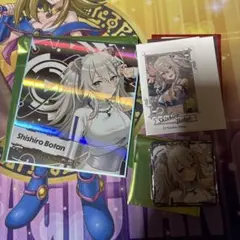 獅白ぼたん　色紙　チェキ風カード　缶バッジセット　ホロライブエキスポ