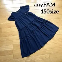 【anyFAM】ネイビーシフォンドットティアードワンピース　150sizeのサムネイル