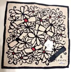 LANVIN 花柄タオルハンカチ ベージュ/黒