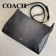 【美品】COACH コーチ ミニショルダーバッグ 本革 パイソン型押し 黒系
