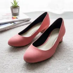 ピンク スエード 中ヒールパンプス 23.5cm