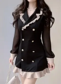 DHOLIC フリル配色ダブルボタンワンピース