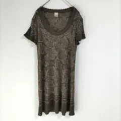 〈アクシーズファム〉半袖ミニワンピース　チュニック丈　ニット　茶色系キラキラ　М