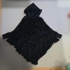 ポンチョ　ブラック　ファー　フード付き　美品