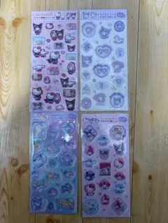 サンリオ すりガラス風シール3枚 ラメ入り樹脂もりシール1枚セット