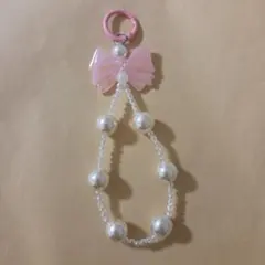 リボン型パール付き携帯ストラップ