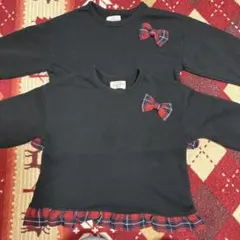 長袖カットソー 110cm 黒色 リボン付き2枚セット