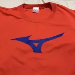 ミズノ 半袖メッシュシャツ オレンジ青ビックロゴマーク入りLサイズ(送料込み)