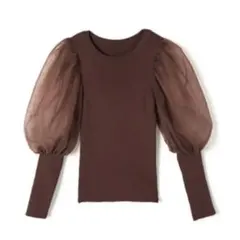 袖チュール切替えニットトップス