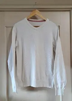 TOMMY ホワイト ニットセーター 長袖 クルーネック