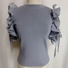 SNIDEL フリルスリーブニット ONE SIZE ライトブルー リボン 半袖