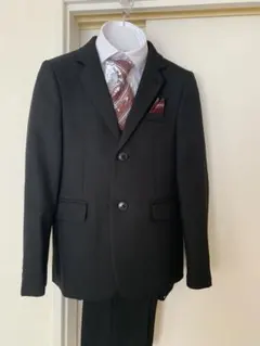 黒スーツ ネクタイ・カッターシャツ ポケットチーフ付き140センチ卒業式入学式