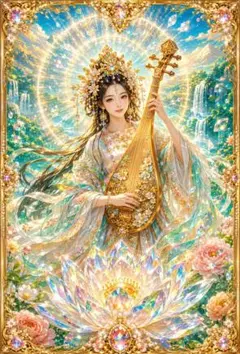 弁財天　弁天様　七福神　クリスタル　デジタルアート　開運　金運　財運　E356