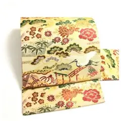 正絹 名古屋帯 アンティーク 吉祥紋様 鶴 菊 松 伝統を継承　彩る豪華な刺繍