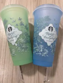 スタバ　ミステリーカラーチェンジングリユーザブルコールドカップ　ブルー・グリーン