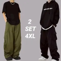 カーゴパンツ 　メンズ　ワーク 　韓国 　ワイド　カーキ　ブラック　4XL　秋冬