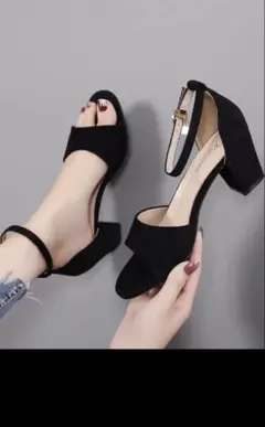 黒 スエード風 オープントゥパンプス