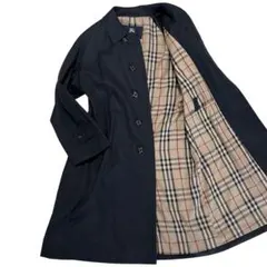 新品】バーバリー ネイビー ステンカラーコート ノバチェック 紺色 約