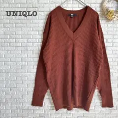 ユニクロ（M）メリノブレンド リブVネックセーター ブラウン