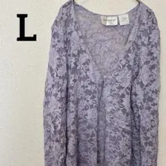 【L】レース カーディガン パープル 長袖 トップス 羽織り