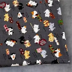 ドビー 和柄 生地 猫柄 焼き鳥猫 50cmコスモ ネコ グレー