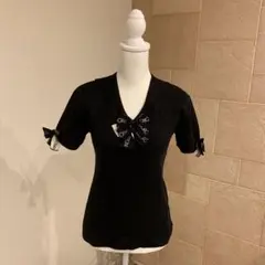 INGEBORG 黒セーラー襟ロゴリボン付半袖セーター未使用品